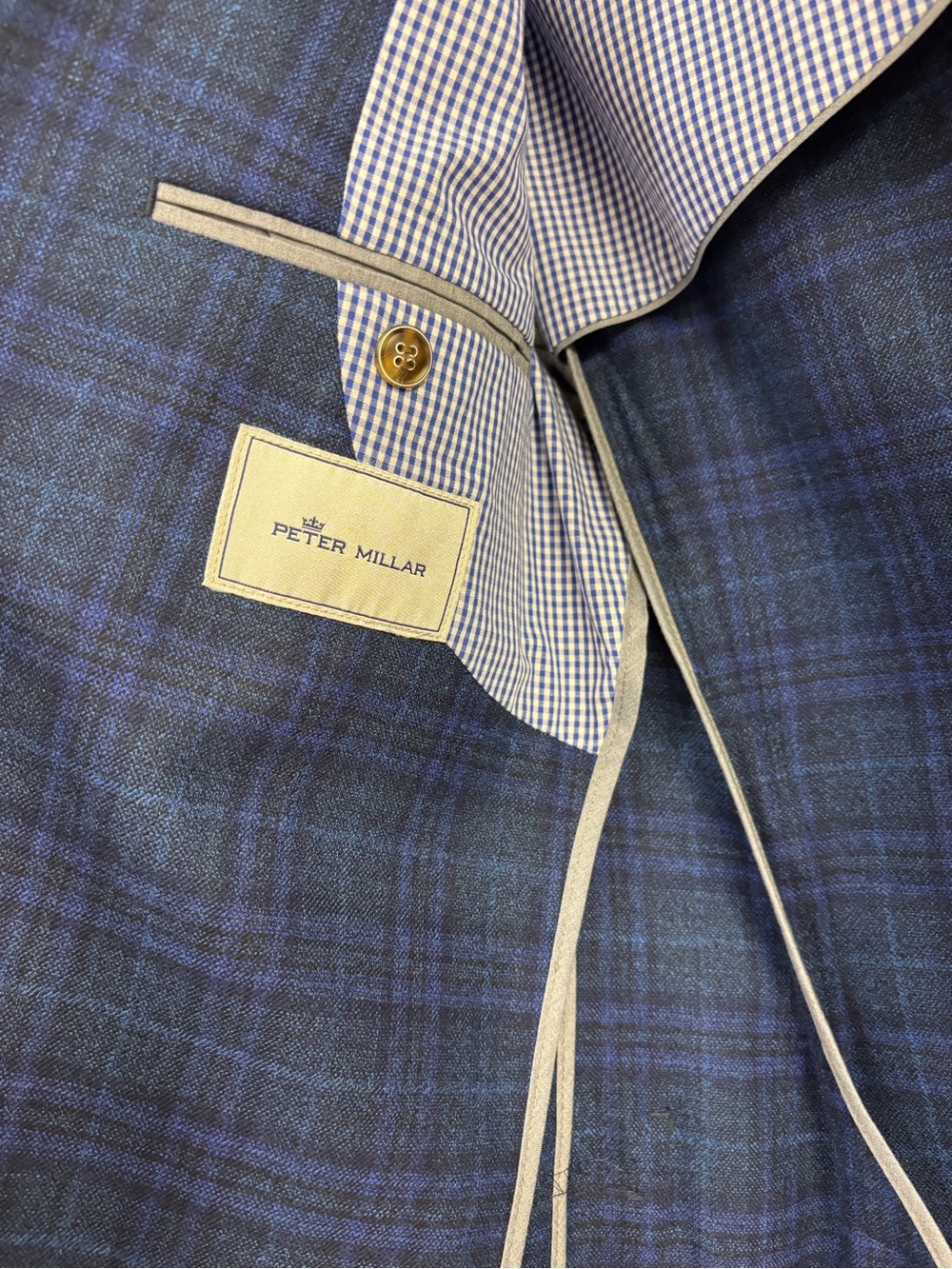 Peter Millar Blue Plaid Sport Coat with Gold Buttons - Picture 2 of 2